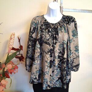 NWT Women's kensie Multi Color Floral 3/4 Sleeve Blouse Pleated Top 10